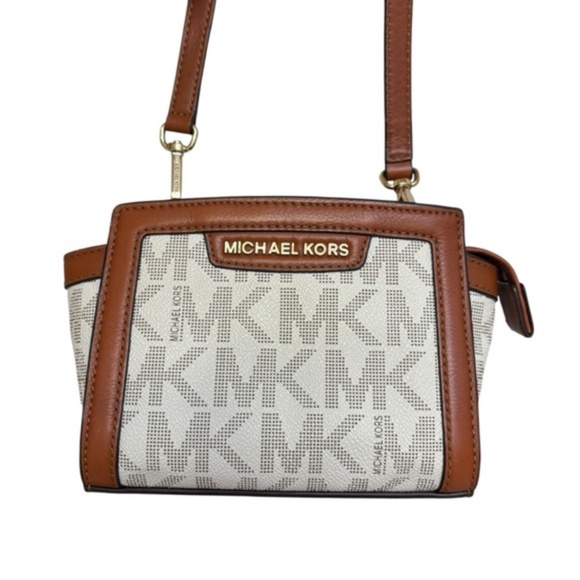 Michael kors signature mini Selma crossbody bag white brown - Picture 1 of 9